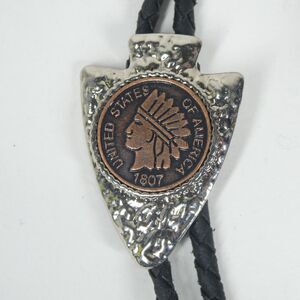 Bolo Tie Faux Arrowhead & 1807 Penny Replica Vintage